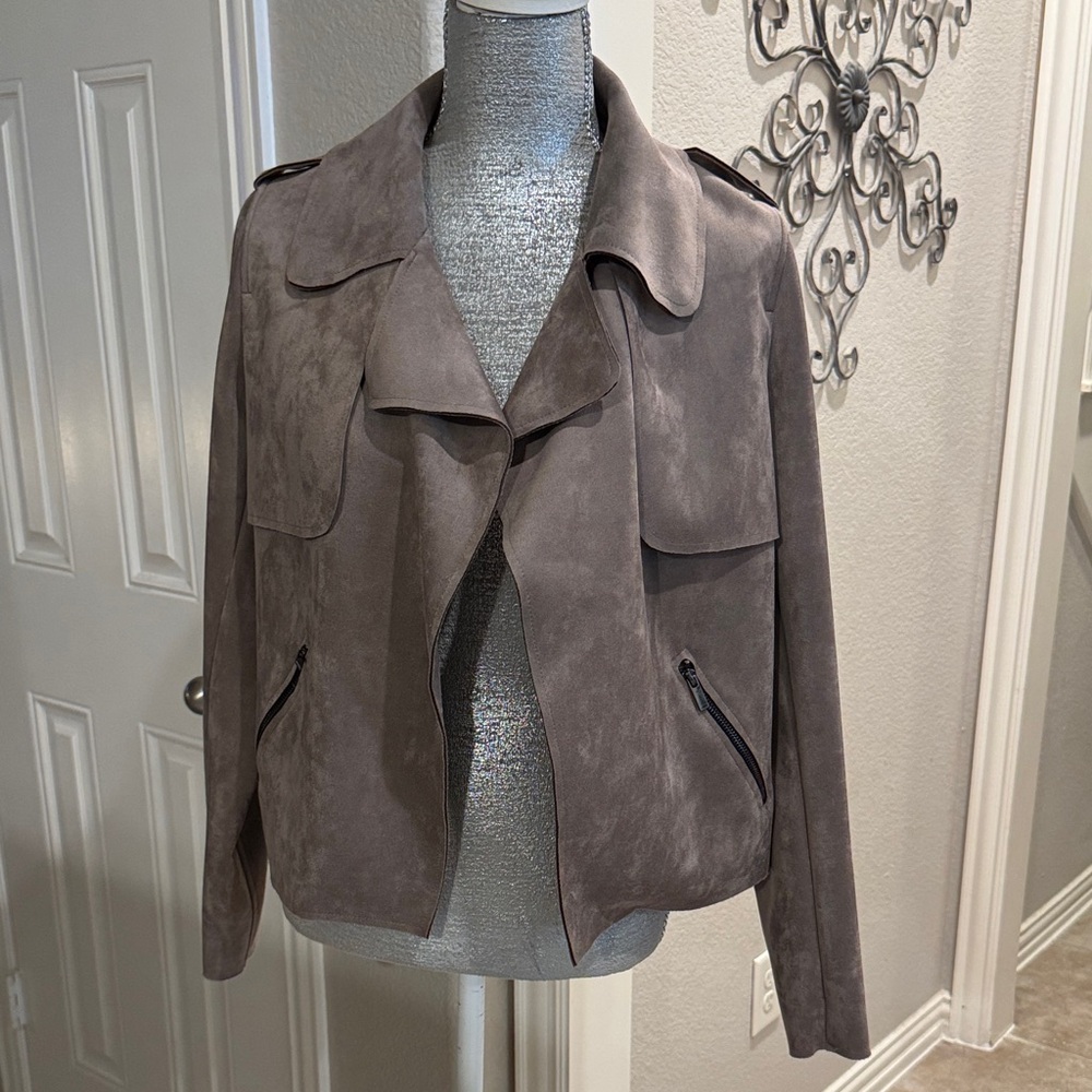 Kut from the Kloth Taupe Faux Suede Open Jacket - Picture 1 of 7